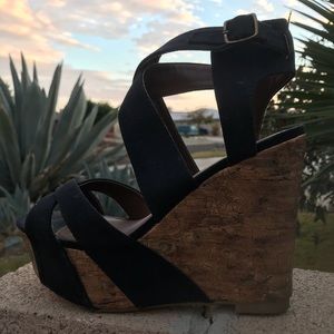 Super high black & cork platforms size 10